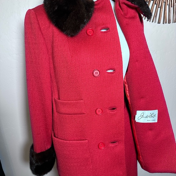 Vintage 1960s Ransohoff’s Wool 2 Pc Coat & Skirt MINK Collar Red Jack Feit Sz 10 - Picture 4 of 13